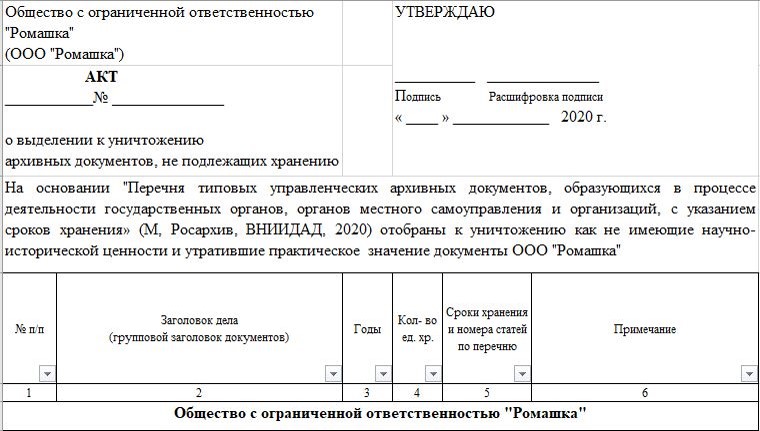 Акты об уничтожении документов: особенности применения | ОСГ РМ